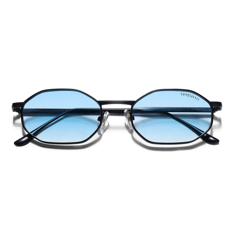 Opulent Black Blue Gradient Hexagon Sunglasses