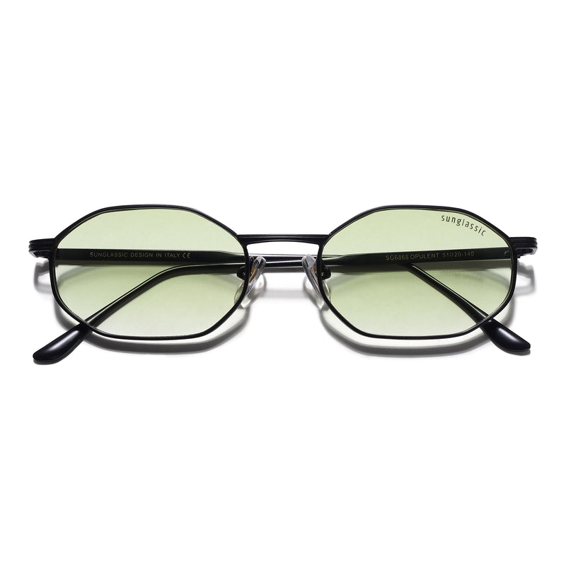 Opulent Black Green Gradient Hexagon Sunglasses