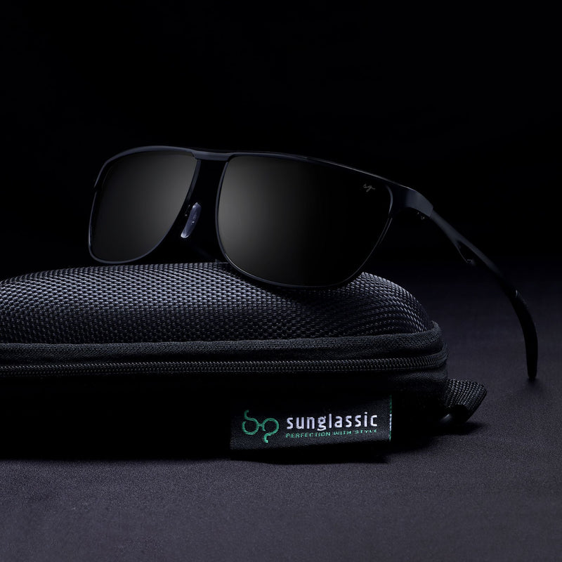 Drifter Black Polarized Rectangle Sunglasses