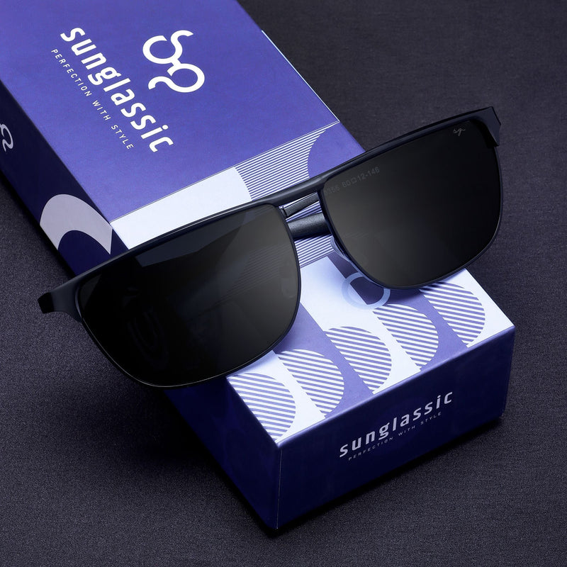 Drifter Black Polarized Rectangle Sunglasses