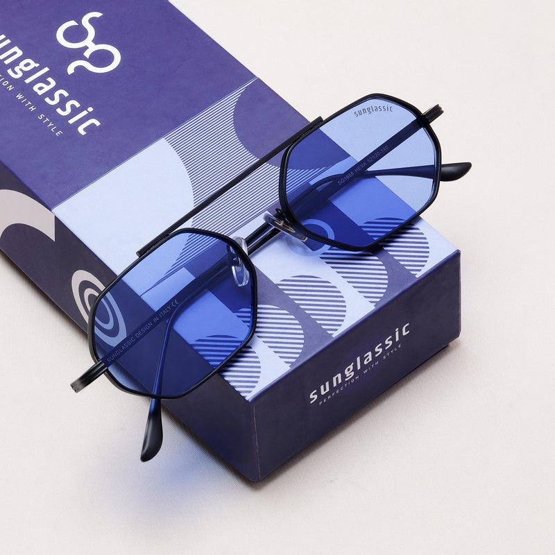 Hexa Black Blue Hexagon Sunglasses