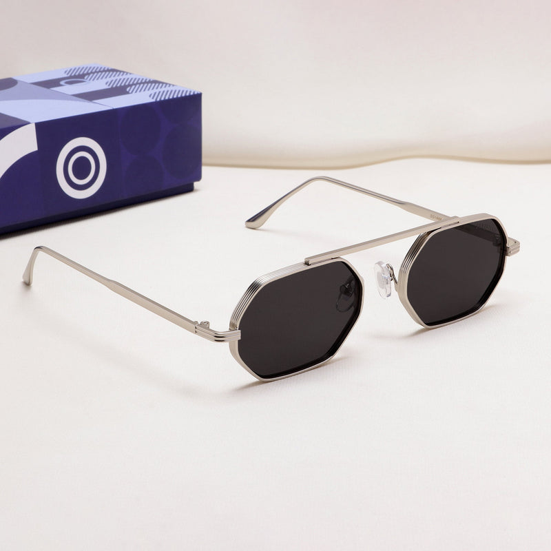 Hexa Silver Black Hexagon Sunglasses