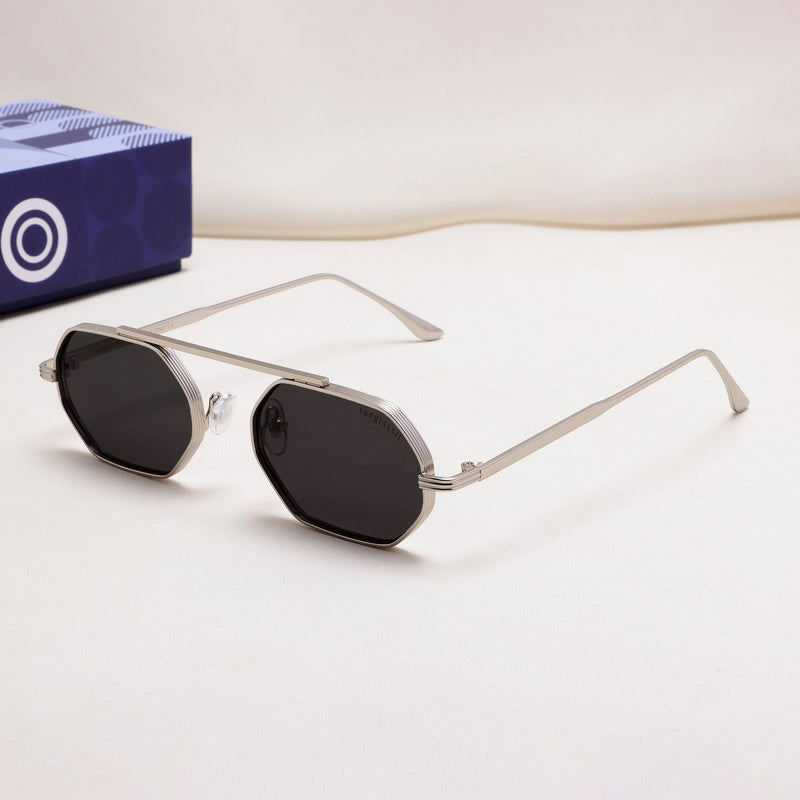 Hexa Silver Black Hexagon Sunglasses