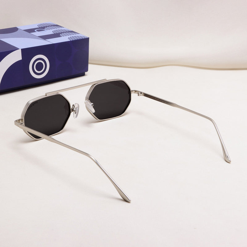 Hexa Silver Black Hexagon Sunglasses