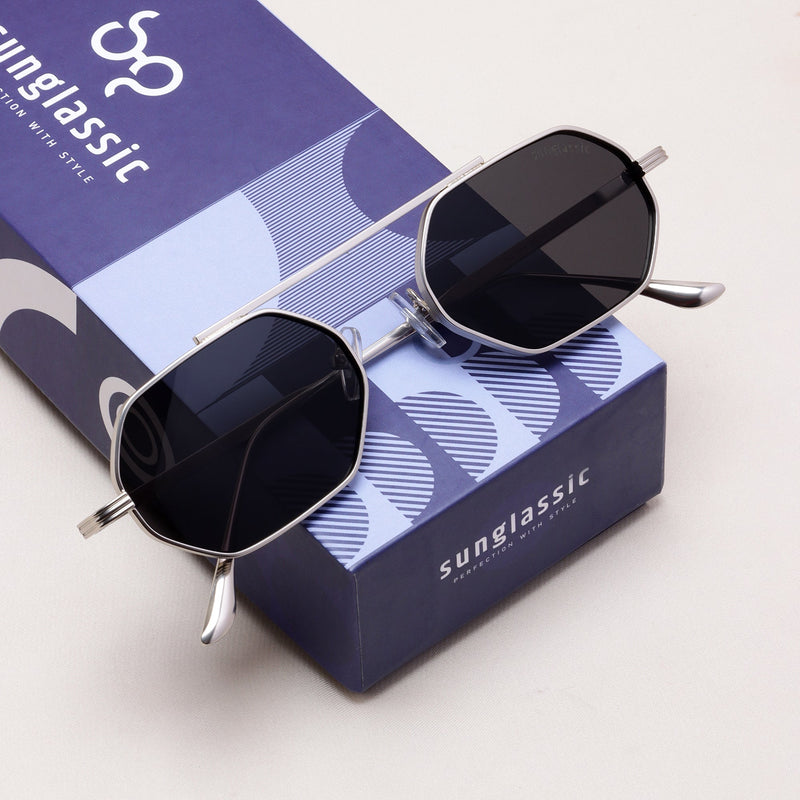 Hexa Silver Black Hexagon Sunglasses