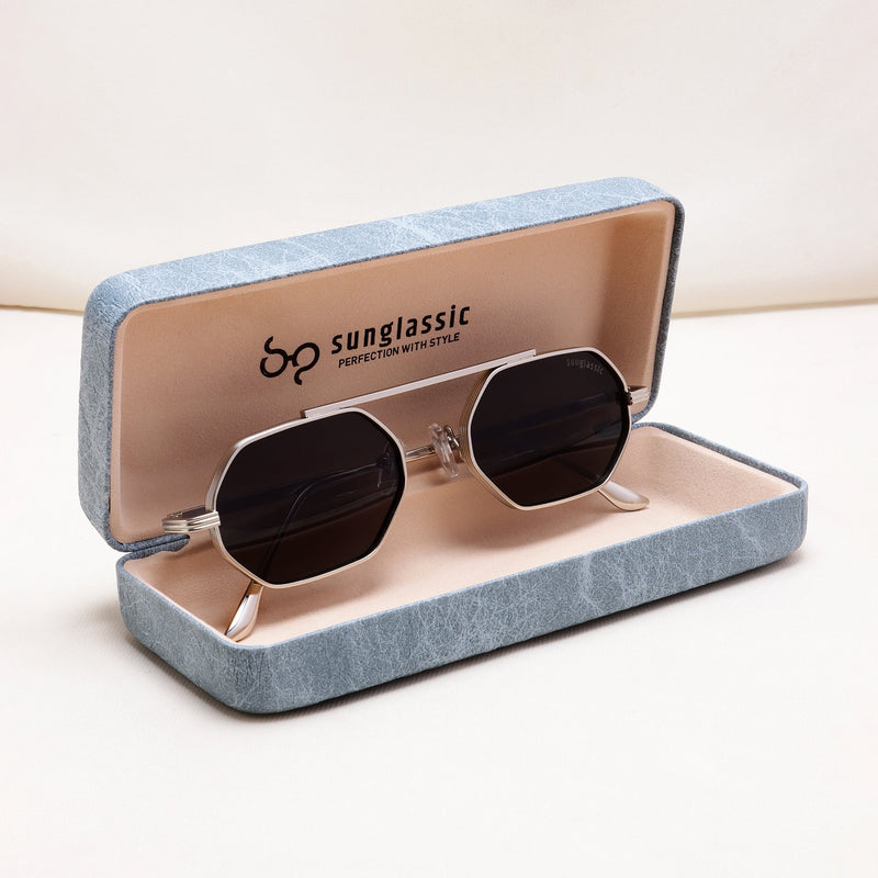 Hexa Silver Black Hexagon Sunglasses