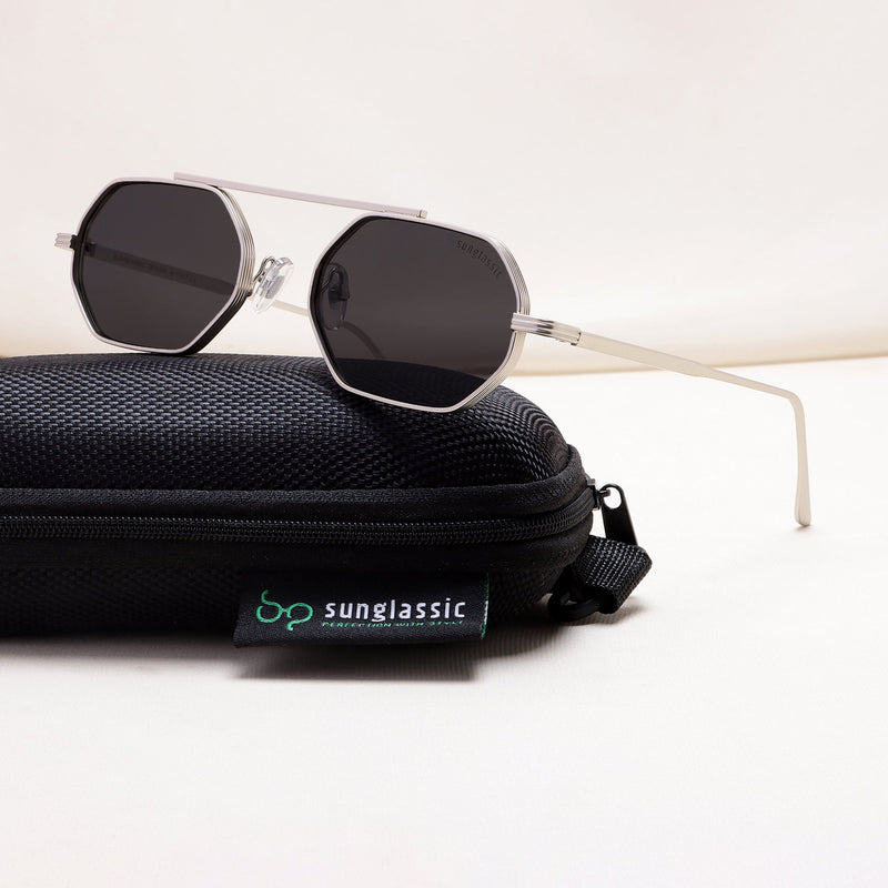 Hexa Silver Black Hexagon Sunglasses