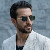 Imperio Gold Green Rectangle Sunglasses for Men & Women | UV400