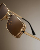OPERA. Gold Brown Rectangle Sunglasses