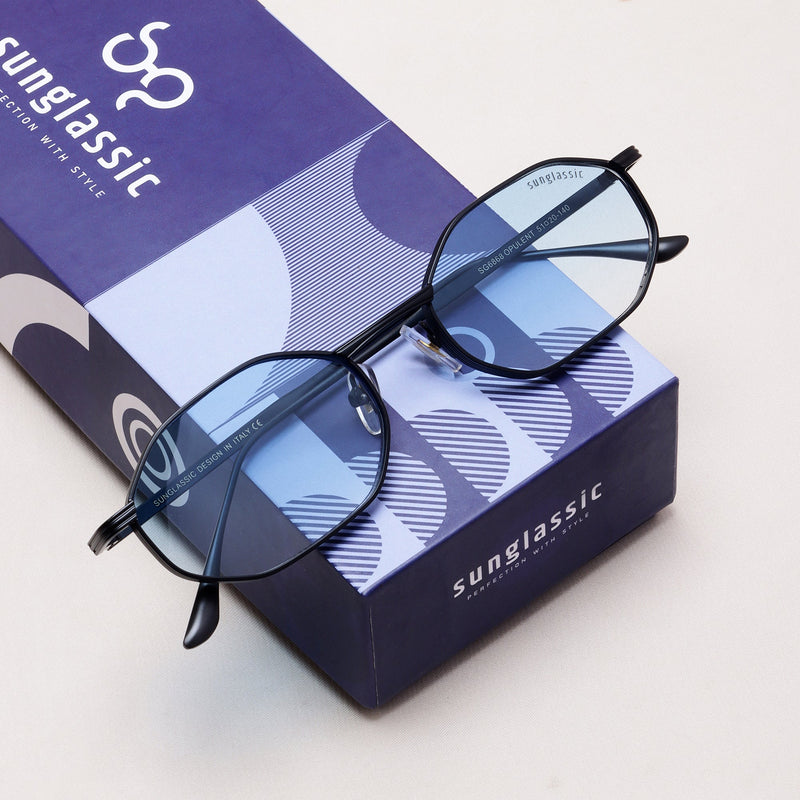 Opulent Black Blue Gradient Hexagon Sunglasses
