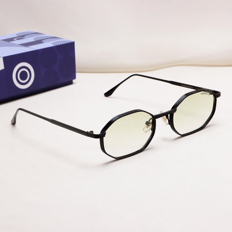 Opulent Black Green Gradient Hexagon Sunglasses