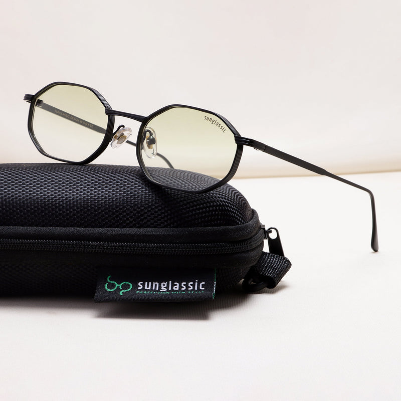 Opulent Black Green Gradient Hexagon Sunglasses