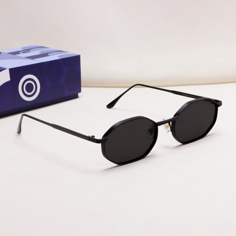 Opulent Full Black Hexagon Sunglasses