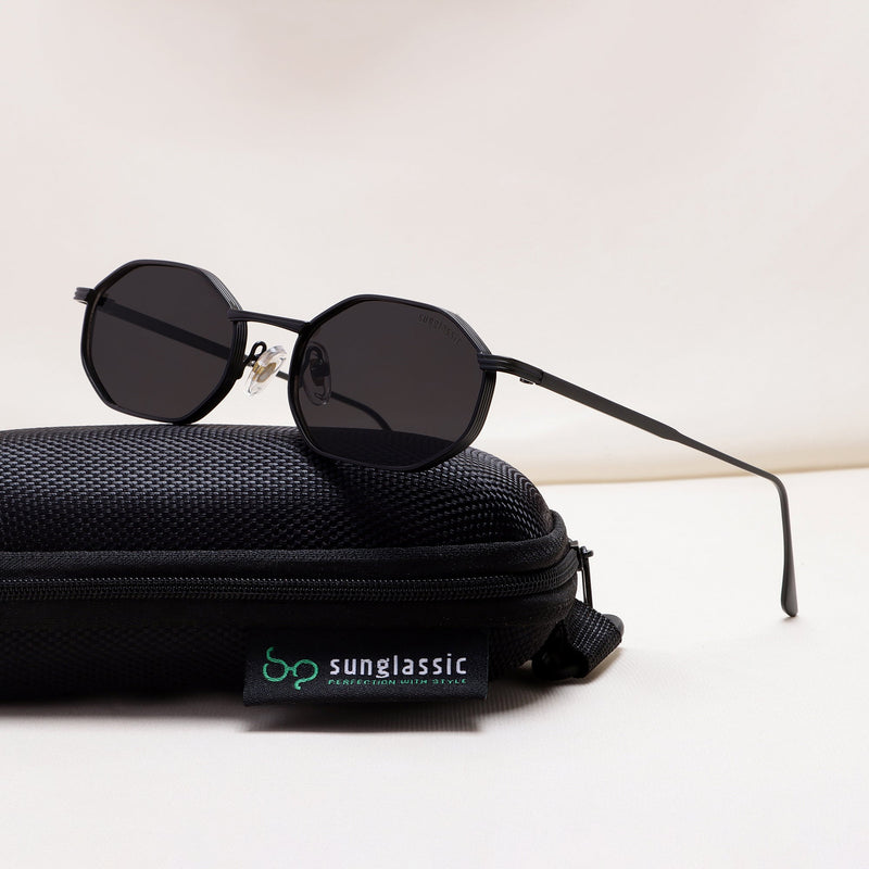 Opulent Full Black Hexagon Sunglasses