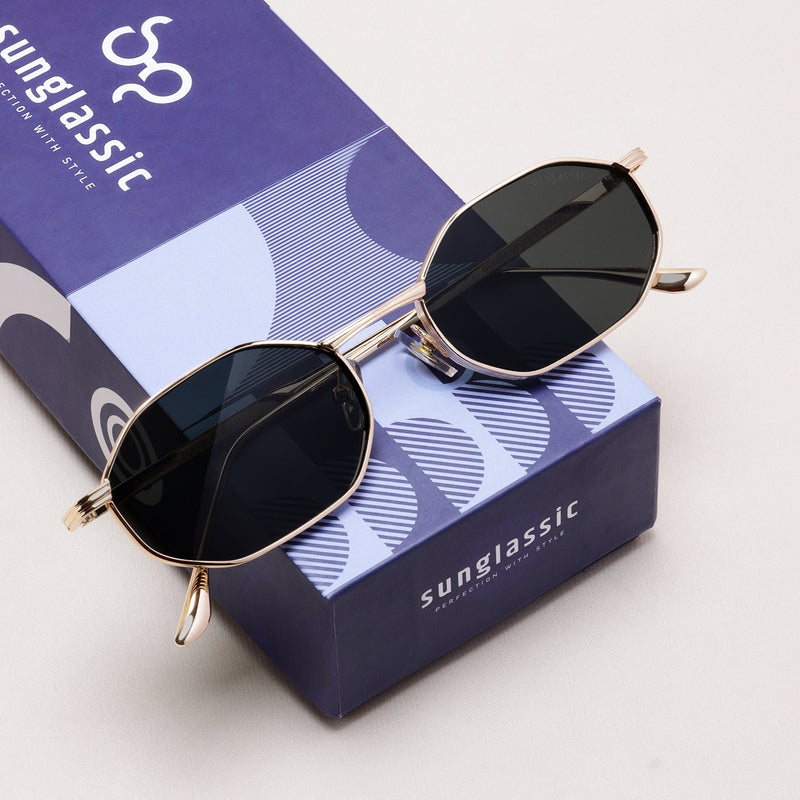 Opulent Gold Black Hexagon Sunglasses