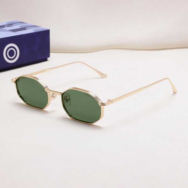 Opulent Gold Green Hexagon Sunglasses