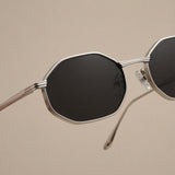 Opulent Silver Black Hexagon Sunglasses
