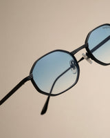Opulent Black Blue Gradient Hexagon Sunglasses