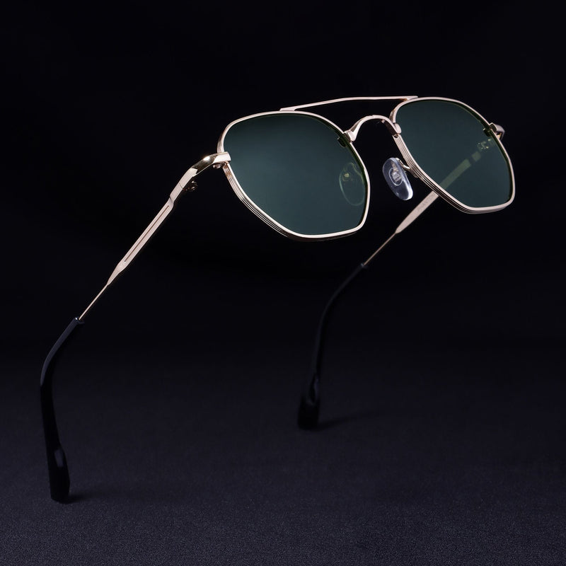Phantom Gold Green Hexagon Sunglasses