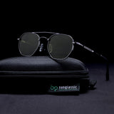 Phantom Gun-Silver Green Hexagon Sunglasses