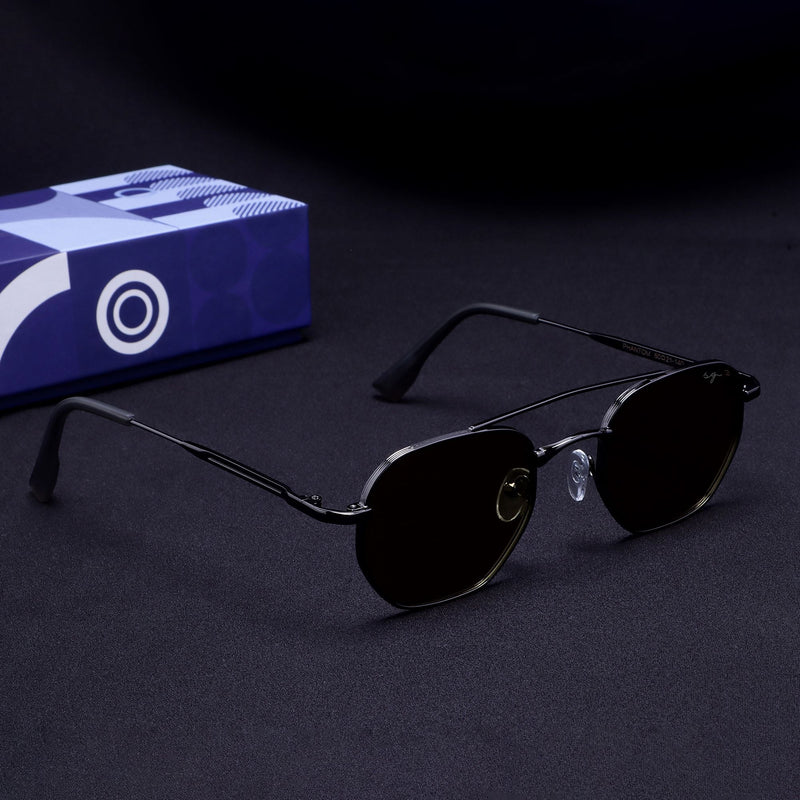 Phantom Gun-Silver Green Hexagon Sunglasses