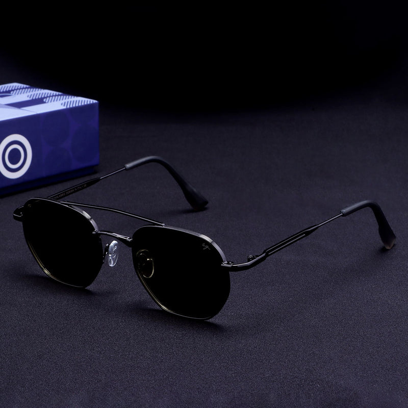 Phantom Gun-Silver Green Hexagon Sunglasses