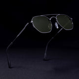 Phantom Gun-Silver Green Hexagon Sunglasses