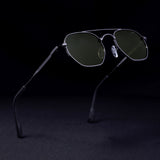 Phantom Gun-Silver Green Hexagon Sunglasses