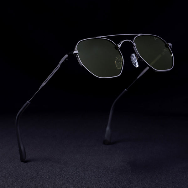 Phantom Gun-Silver Green Hexagon Sunglasses