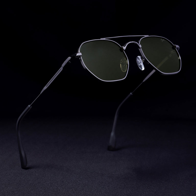Phantom Gun-Silver Green Hexagon Sunglasses