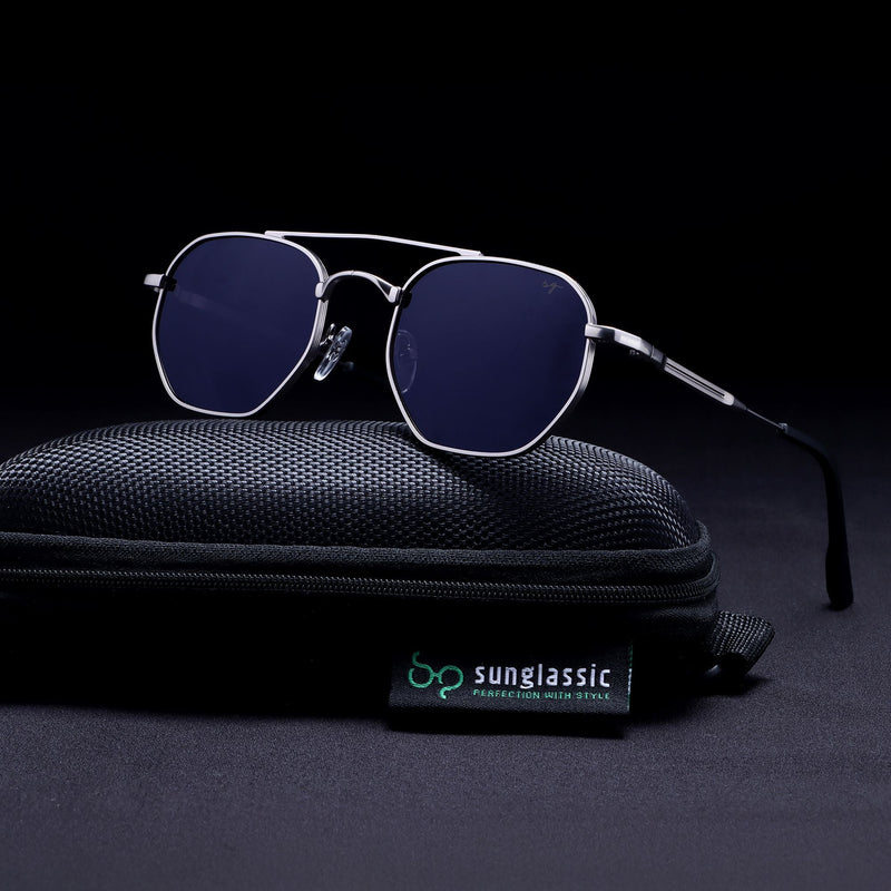 Phantom Siver Blue Hexagon Sunglasses