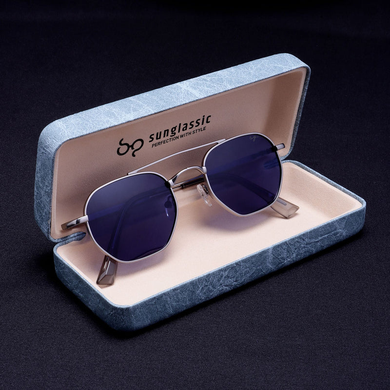 Phantom Siver Blue Hexagon Sunglasses