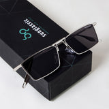 Rebel Silver Black Rectangle Sunglasses
