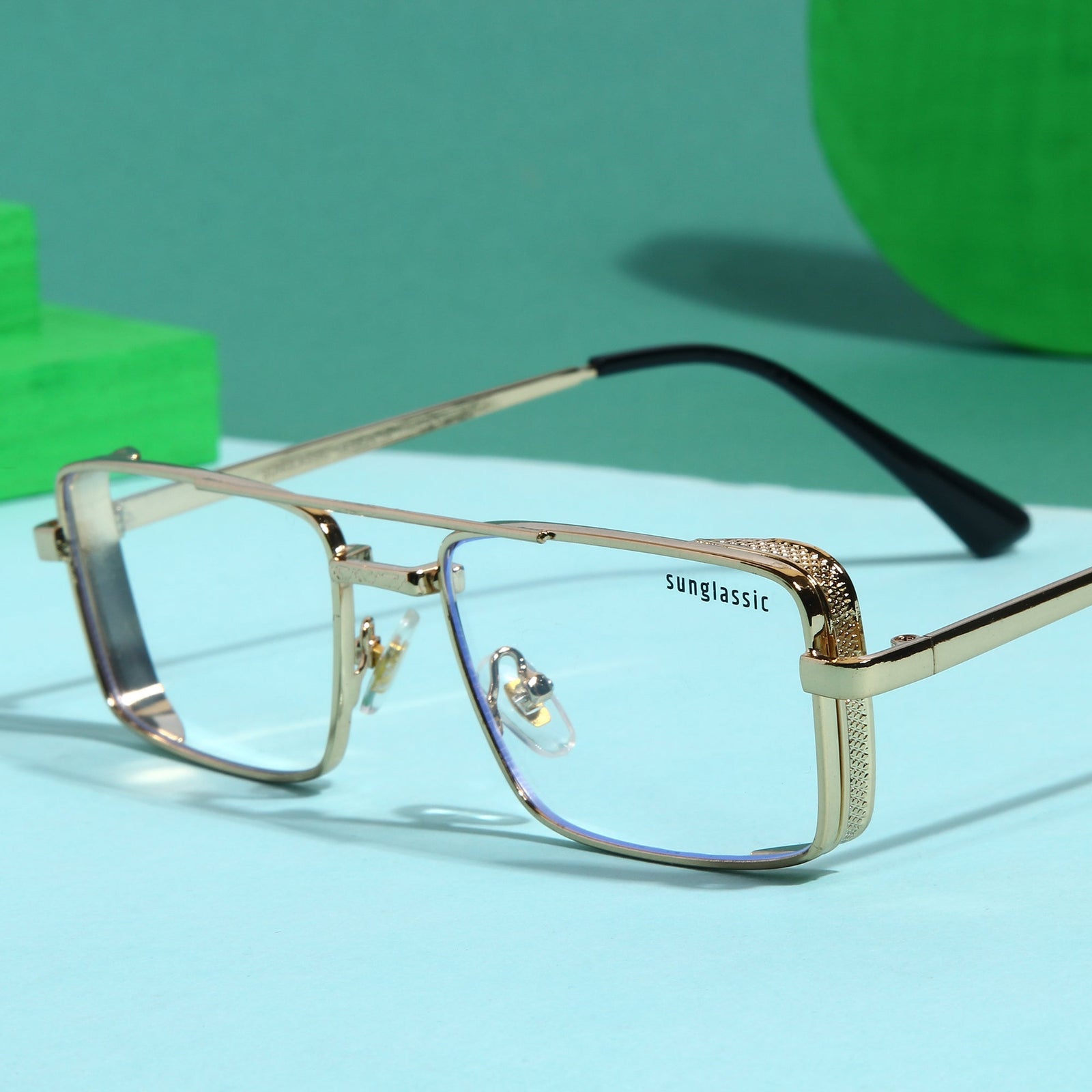 Buy Opera Edition Gold Clear Rectangle Sunglasses Modern