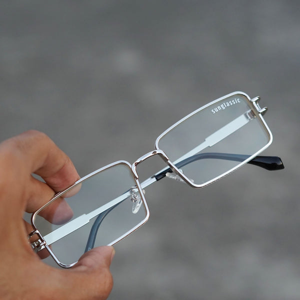 Walker Silver Clear Rectangle Sunglasses