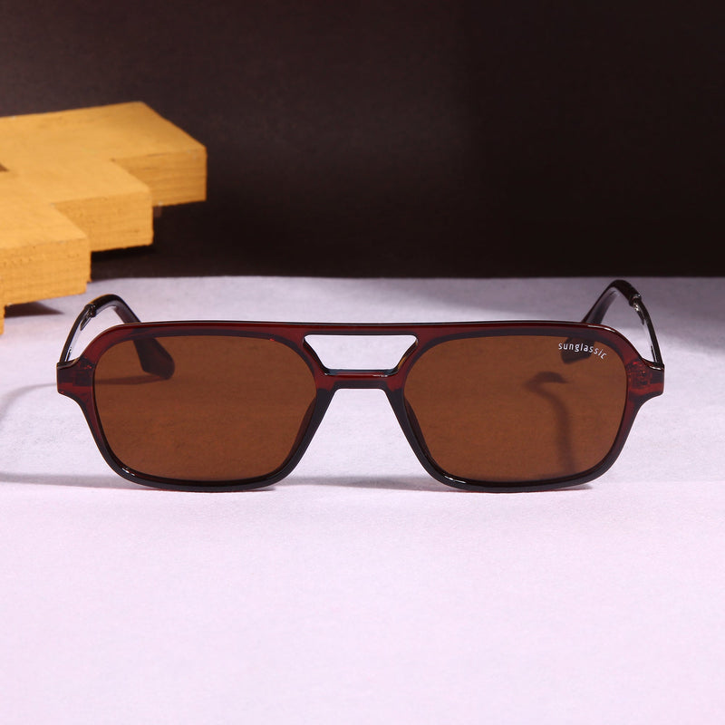 COLTON. Silver Brown Rectangle Sunglasses