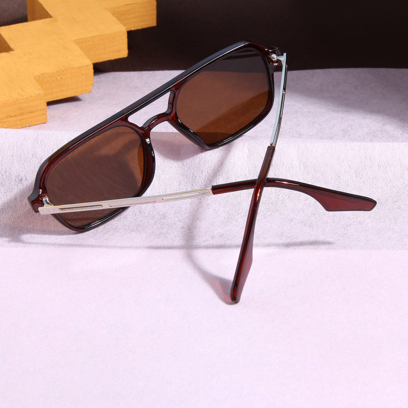 COLTON. Silver Brown Rectangle Sunglasses