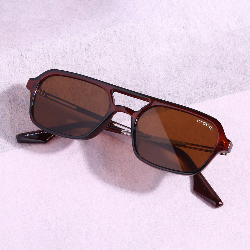 COLTON. Silver Brown Rectangle Sunglasses