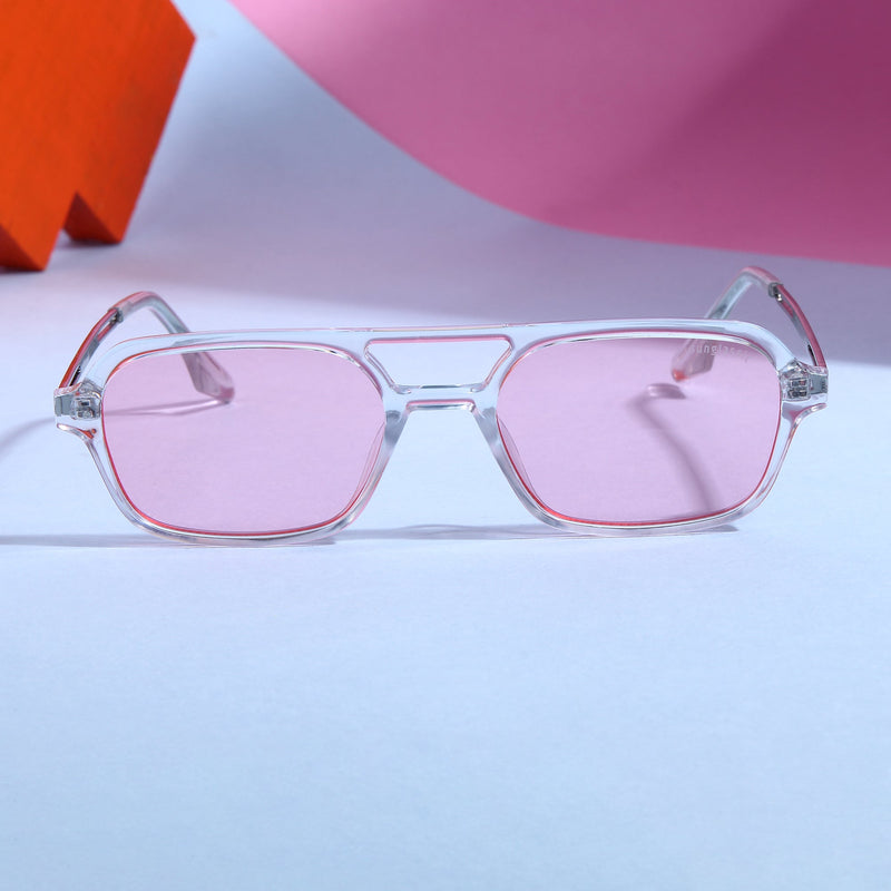 COLTON. Clear Pink Rectangle Sunglasses