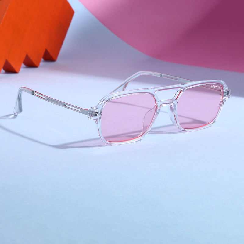 COLTON. Clear Pink Rectangle Sunglasses