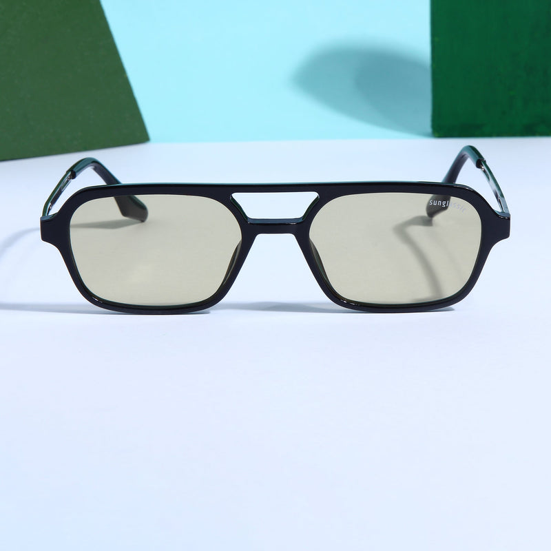 COLTON. Black Green Rectangle Sunglasses