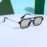 COLTON. Black Green Rectangle Sunglasses