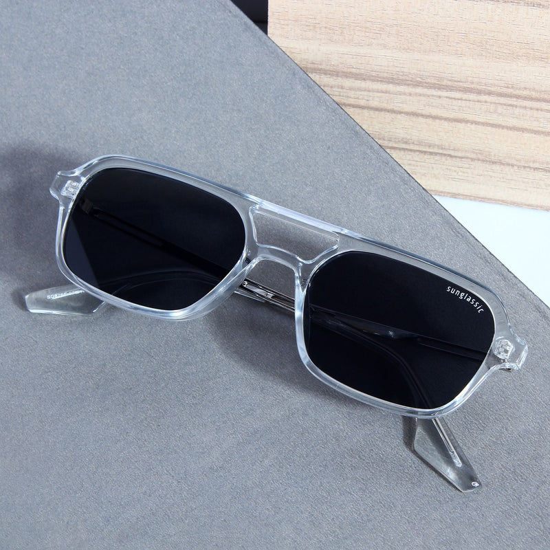 COLTON. Clear Black Rectangle Sunglasses