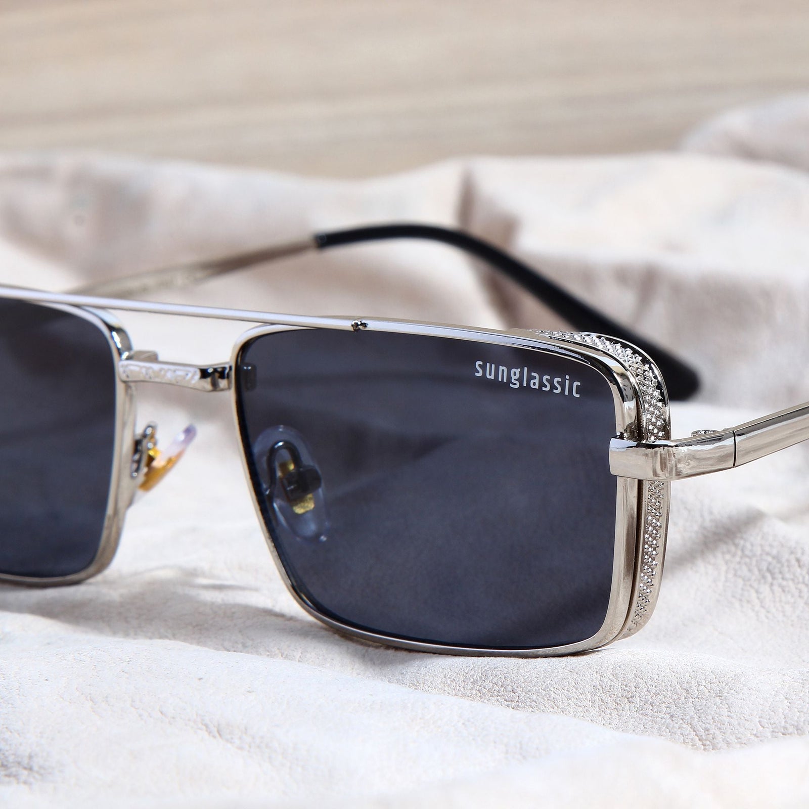 Buy Opera Edition Silver Black Rectangle Sunglasses - Sleek Design