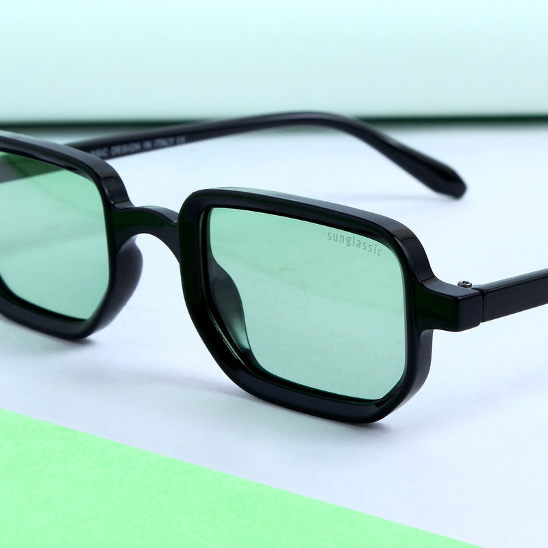 Ocean Black Green  Polarized Rectangle Sunglasses