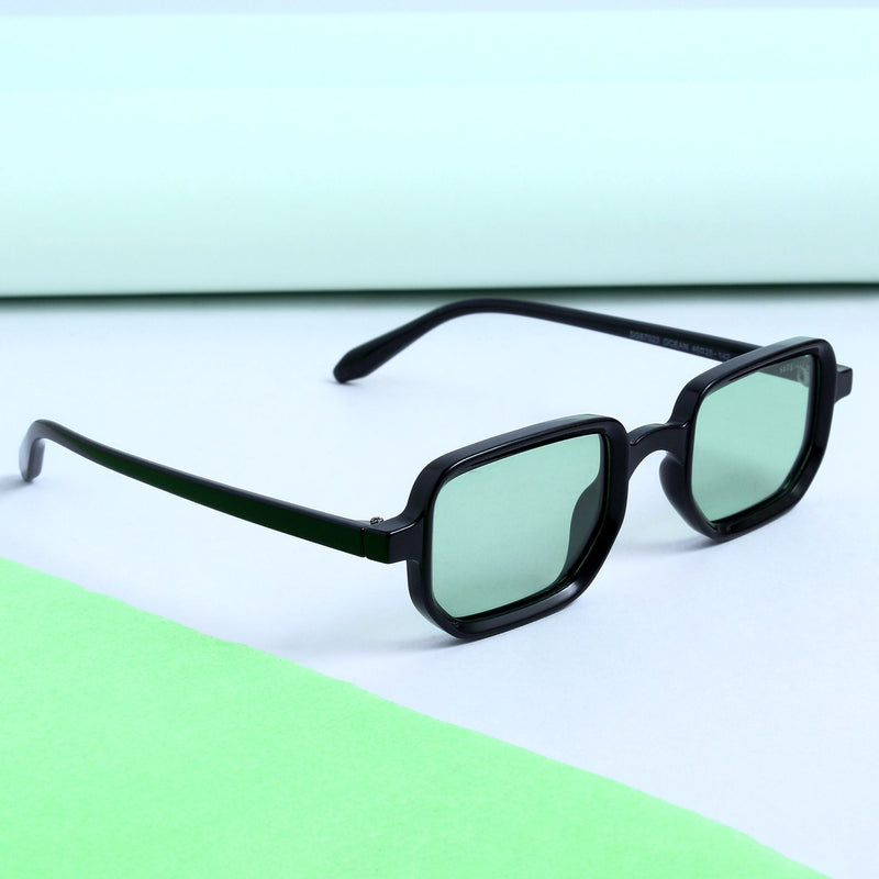 Ocean Black Green  Polarized Rectangle Sunglasses