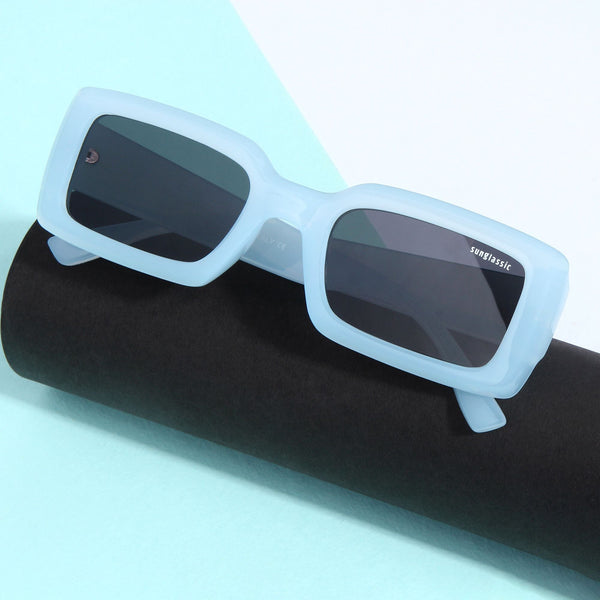 Victoria. Light Blue Black Polarized Rectangle Sunglasses